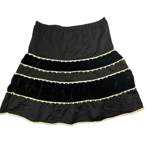 Y2K Witchy Black Velvet Satin Lace Tiered Skirt Dark Gothic Fairy Whimsigoth L - Picture 1 of 14